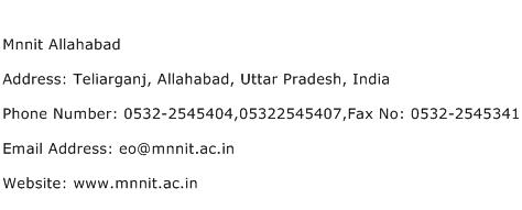 Mnnit Allahabad Address Contact Number
