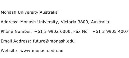 Monash University Australia Address Contact Number