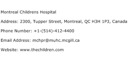 Montreal Childrens Hospital Address Contact Number