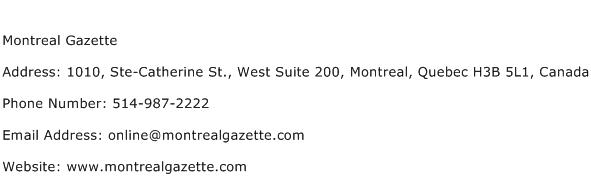 Montreal Gazette Address Contact Number