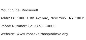 Mount Sinai Roosevelt Address Contact Number