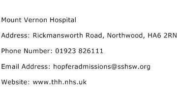 Mount Vernon Hospital Address Contact Number