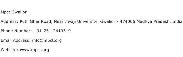 Mpct Gwalior Address Contact Number