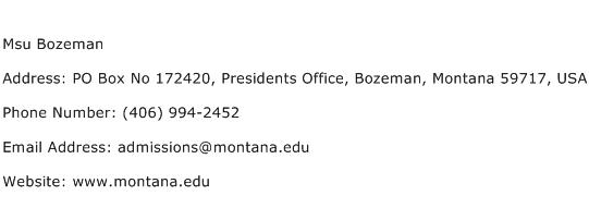 Msu Bozeman Address Contact Number