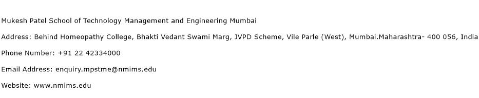 Mukesh Patel School of Technology Management and Engineering Mumbai Address Contact Number