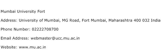 Mumbai University Fort Address Contact Number