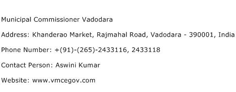 Municipal Commissioner Vadodara Address Contact Number