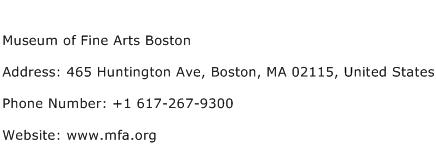 Museum of Fine Arts Boston Address Contact Number