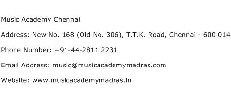 Music Academy Chennai Address Contact Number