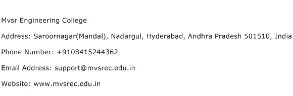 Mvsr Engineering College Address Contact Number