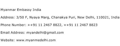 Myanmar Embassy India Address Contact Number