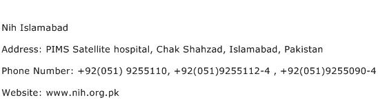 NIH Islamabad Address Contact Number