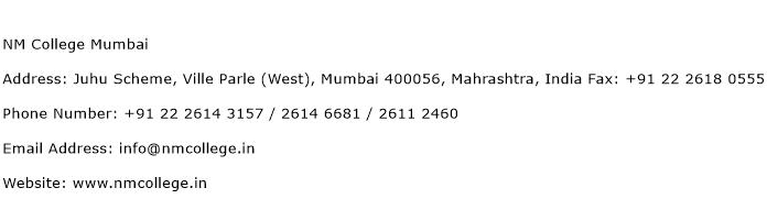 NM College Mumbai Address Contact Number