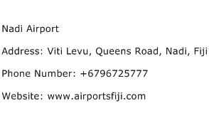 Nadi Airport Address Contact Number