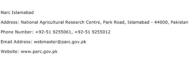 Narc Islamabad Address Contact Number