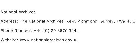 National Archives Address Contact Number