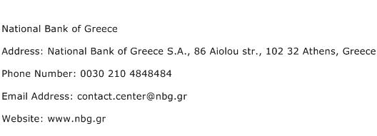 National Bank of Greece Address Contact Number