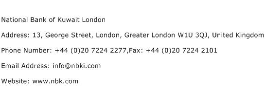 National Bank of Kuwait London Address Contact Number