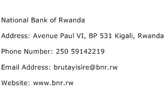 National Bank of Rwanda Address Contact Number