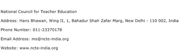 National Council for Teacher Education Address Contact Number