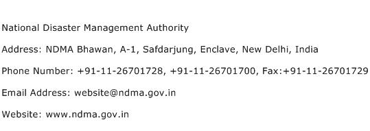 National Disaster Management Authority Address Contact Number