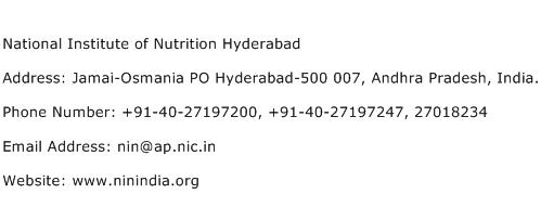 National Institute of Nutrition Hyderabad Address Contact Number