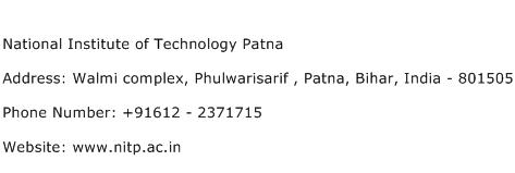 National Institute of Technology Patna Address Contact Number