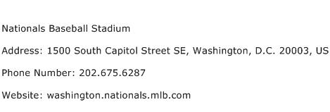 Nationals Baseball Stadium Address Contact Number