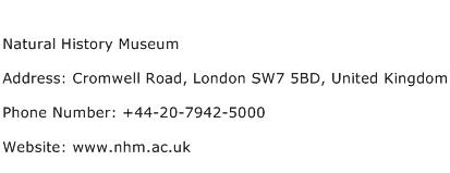 Natural History Museum Address Contact Number
