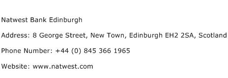 Natwest Bank Edinburgh Address Contact Number