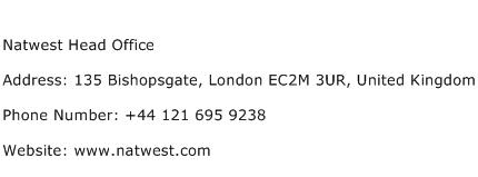 Natwest Head Office Address Contact Number