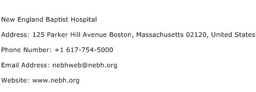 New England Baptist Hospital Address Contact Number