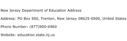 New Jersey Department of Education Address Address Contact Number