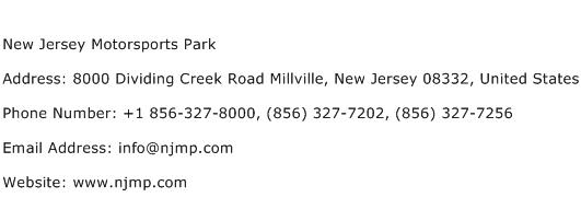 New Jersey Motorsports Park Address Contact Number