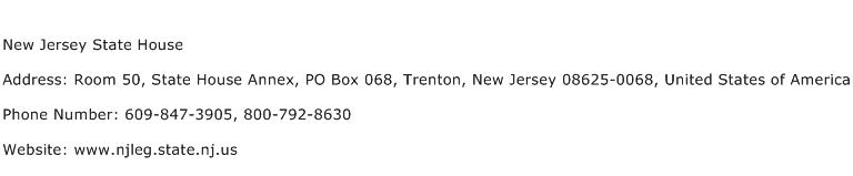 New Jersey State House Address Contact Number