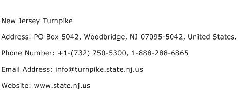 New Jersey Turnpike Address Contact Number