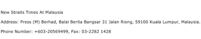New Straits Times At Malaysia Address Contact Number