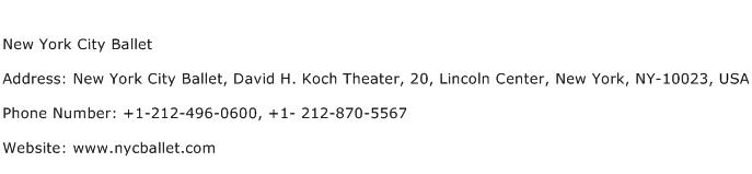 New York City Ballet Address Contact Number