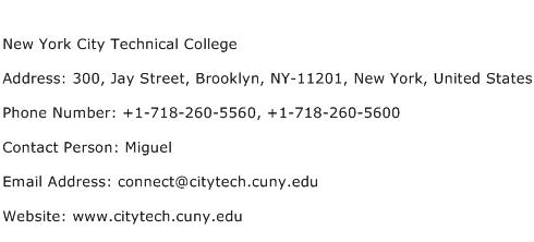 New York City Technical College Address Contact Number