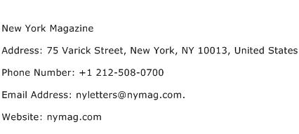 New York Magazine Address Contact Number