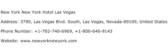 New York New York Hotel Las Vegas Address Contact Number