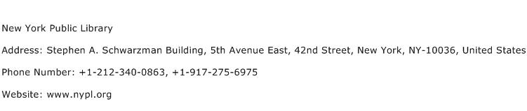 New York Public Library Address Contact Number