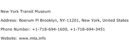 New York Transit Museum Address Contact Number