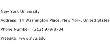 New York University Address Contact Number