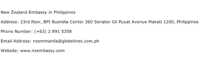 New Zealand Embassy in Philippines Address Contact Number