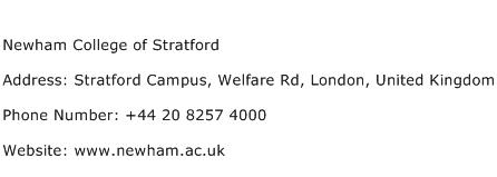Newham College of Stratford Address Contact Number