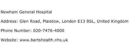 Newham General Hospital Address Contact Number