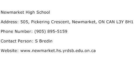 Newmarket High School Address Contact Number