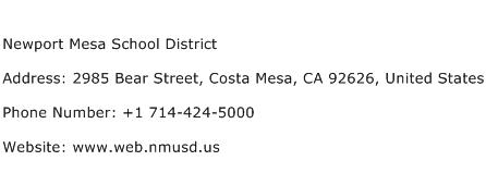 Newport Mesa School District Address Contact Number