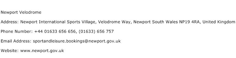 Newport Velodrome Address Contact Number